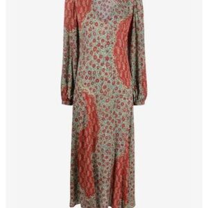 Ralph Lauren Red and Sage Patchwork Long-Sleeve Maxi Dress